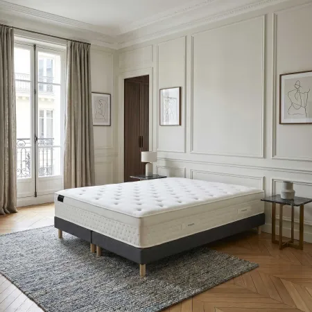 Ensemble matelas HÔTEL CONFORT PRESTIGE, sommier lattes fixes gris foncé