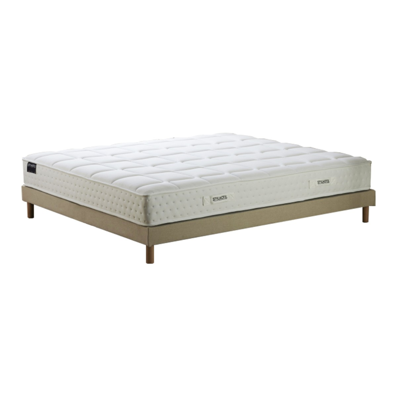 Ensemble matelas HOTEL CONFORT et sommier beige à lattes fixes