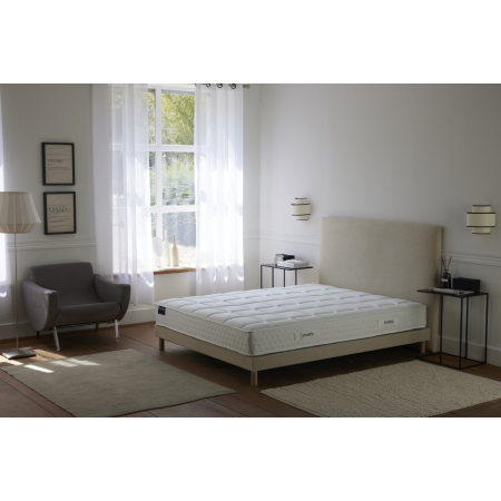 Ensemble matelas HOTEL CONFORT, sommier à lattes flexibles et tête de lit lisse beige