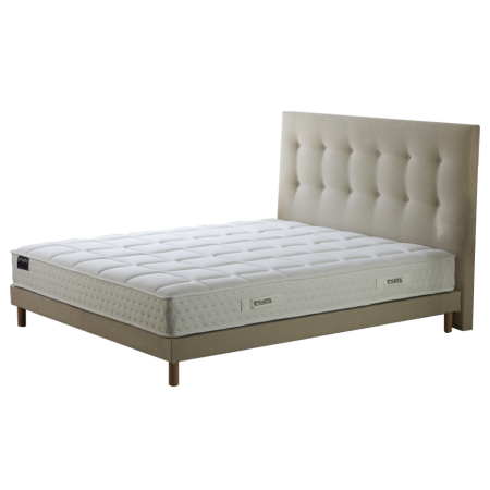 Ensemble matelas HOTEL CONFORT, sommier lattes fixes, tête de lit capitonnée beige - Vue secondaire