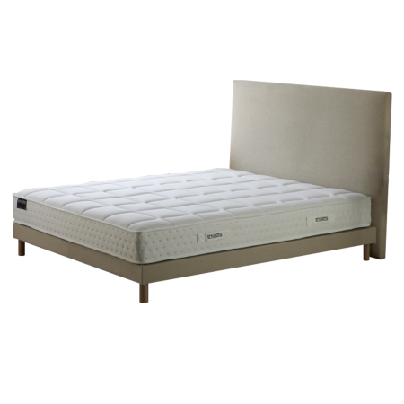 Ensemble matelas HOTEL CONFORT, sommier lattes fixes, tête de lit lisse beige - Vue secondaire