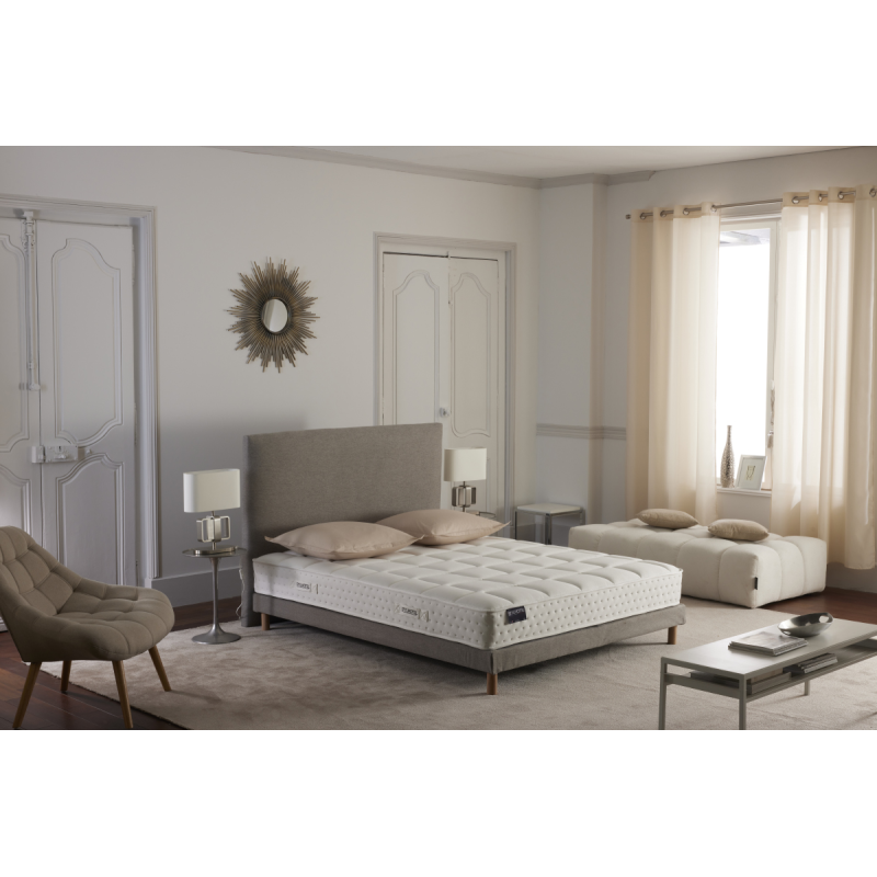 Ensemble literie gris HÔTEL CONFORT – Matelas + sommier + tête de lit