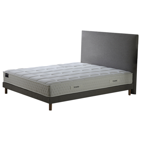 Ensemble matelas HOTEL CONFORT, sommier lattes fixes, tête de lit lisse gris - Vue secondaire
