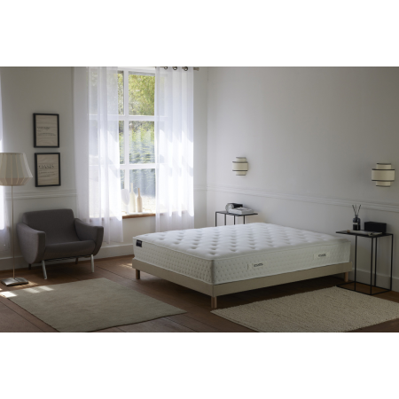 Ensemble matelas HÔTEL CONFORT HYBRIDE, sommier lattes fixes beige