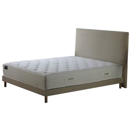 Ensemble matelas HOTEL CONFORT HYBRIDE, sommier lattes fixes, tête de lit lisse beige - Vue secondaire