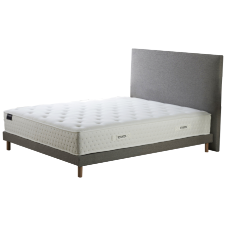 Ensemble matelas HOTEL CONFORT HYBRIDE, sommier lattes fixes, tête de lit lisse gris - Vue secondaire