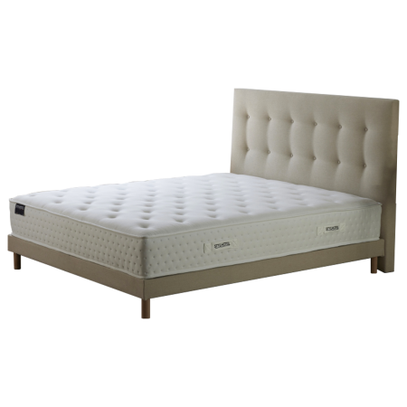 Ensemble matelas HOTEL CONFORT HYBRIDE, sommier lattes fixes, tête de lit capitonnée beige - Vue secondaire