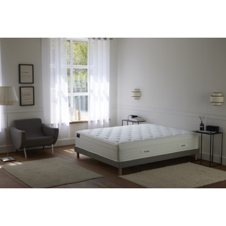 Ensemble matelas HÔTEL CONFORT PRESTIGE, sommier lattes fixes gris