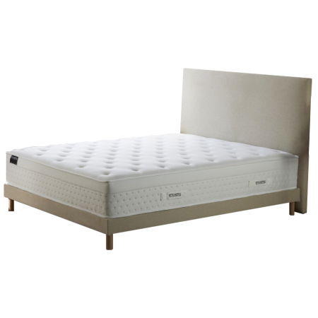 Ensemble matelas HOTEL CONFORT PRESTIGE, sommier lattes fixes, tête de lit lisse beige - Vue secondaire