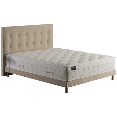 Ensemble matelas HOTEL CONFORT PRESTIGE, sommier lattes fixes, tête de lit capitonnée beige - Vue secondaire