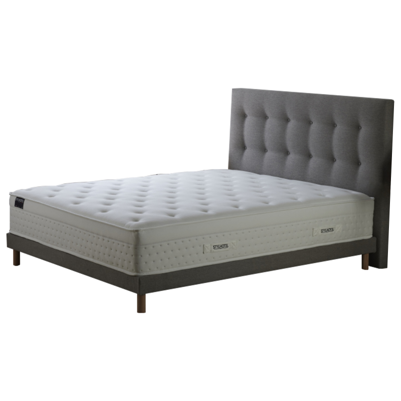 Ensemble hôtelier Prestige gris : matelas hybride + tête capitonnée