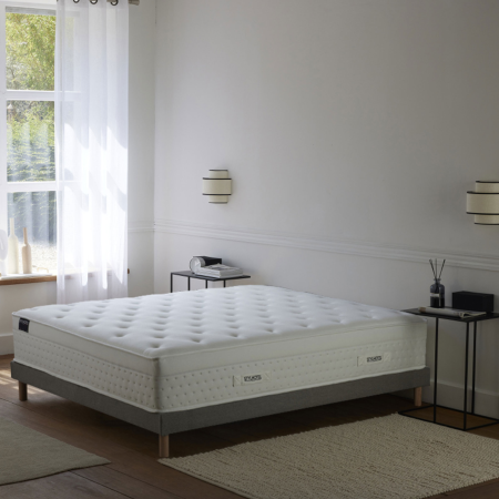 Ensemble matelas HÔTEL CONFORT PRESTIGE, sommier lattes fixes gris