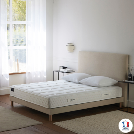 Ensemble matelas HOTEL CONFORT, sommier à lattes flexibles et tête de lit lisse beige
