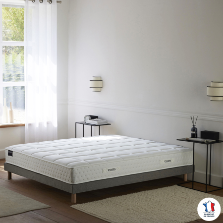 Ensemble matelas HOTEL CONFORT, sommier tapissier gris, lattes flexibles