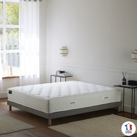 Ensemble matelas HÔTEL CONFORT HYBRIDE, sommier lattes fixes gris