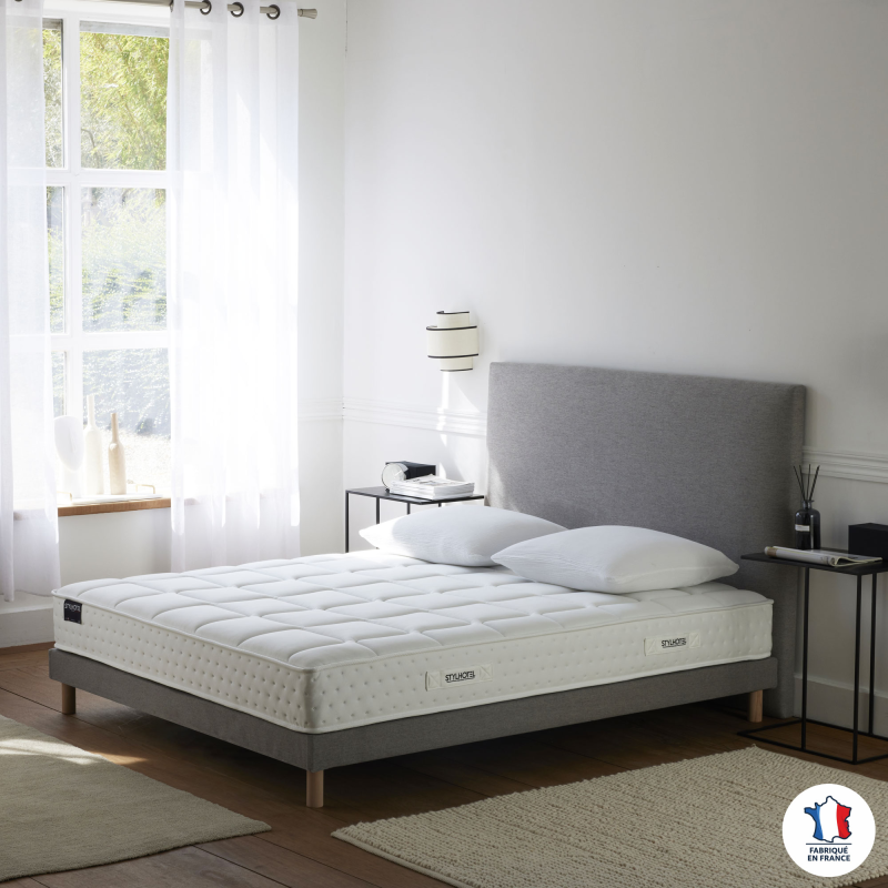 Ensemble literie gris HÔTEL CONFORT – Matelas + sommier + tête de lit