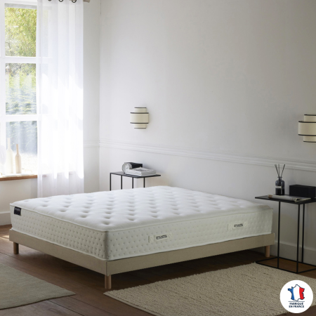 Ensemble matelas HÔTEL CONFORT HYBRIDE, sommier lattes fixes beige
