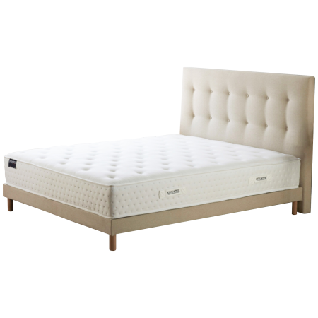 Ensemble matelas HOTEL CONFORT HYBRIDE, sommier lattes fixes, tête de lit capitonnée beige - Vue secondaire