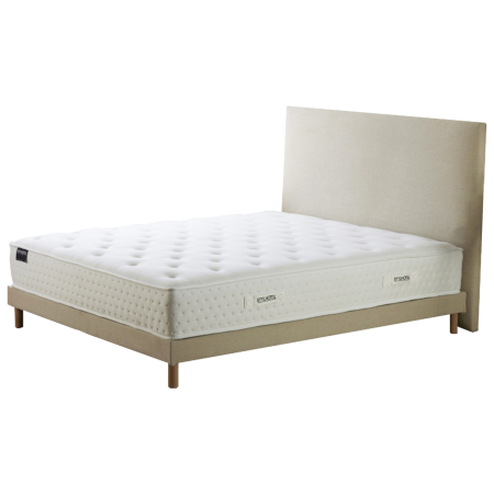 Ensemble matelas HOTEL CONFORT HYBRIDE, sommier lattes fixes, tête de lit lisse beige - Vue secondaire
