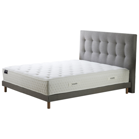 Ensemble matelas HOTEL CONFORT HYBRIDE, sommier lattes fixes, tête de lit capitonnée gris - Vue secondaire