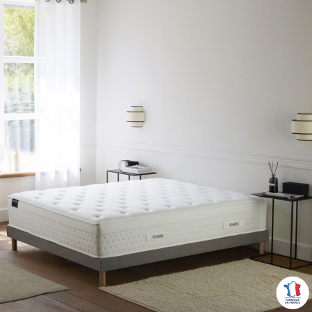 Ensemble matelas HÔTEL CONFORT PRESTIGE, sommier lattes fixes gris