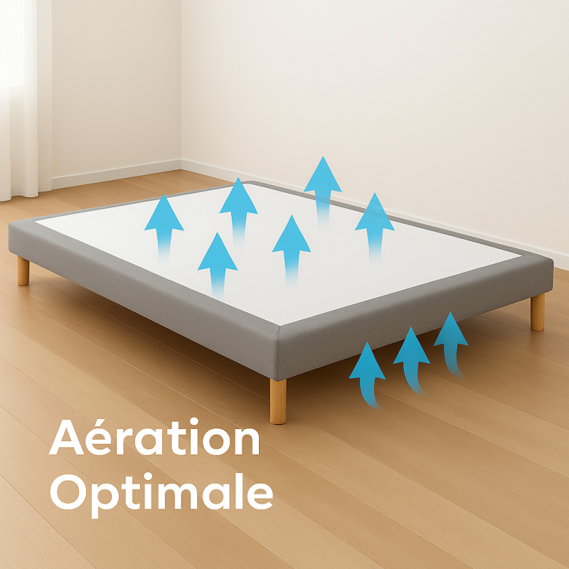 Sommier tapissier gris lattes flexibles – Confort ferme & tissu antidérapant