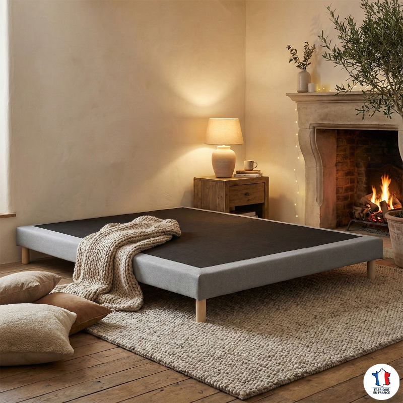 Sommier tapissier gris à lattes rigides | Confort ferme & durable