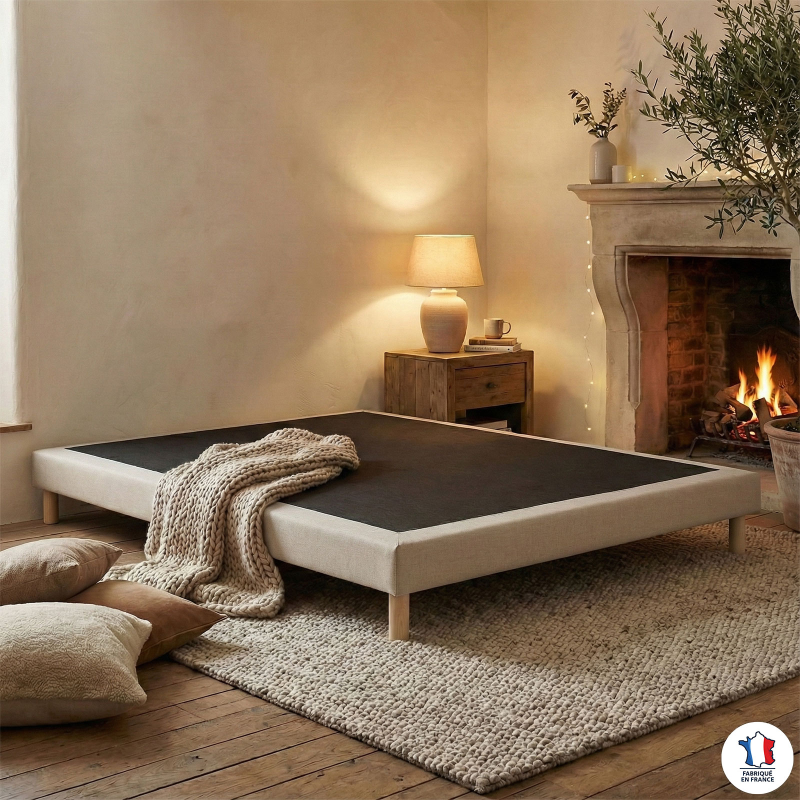 Sommier tapissier beige lattes rigides – Confort ferme & design