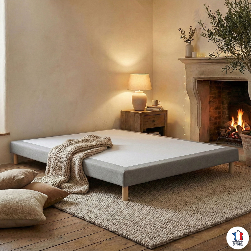 Sommier tapissier gris lattes flexibles – Confort ferme & tissu antidérapant