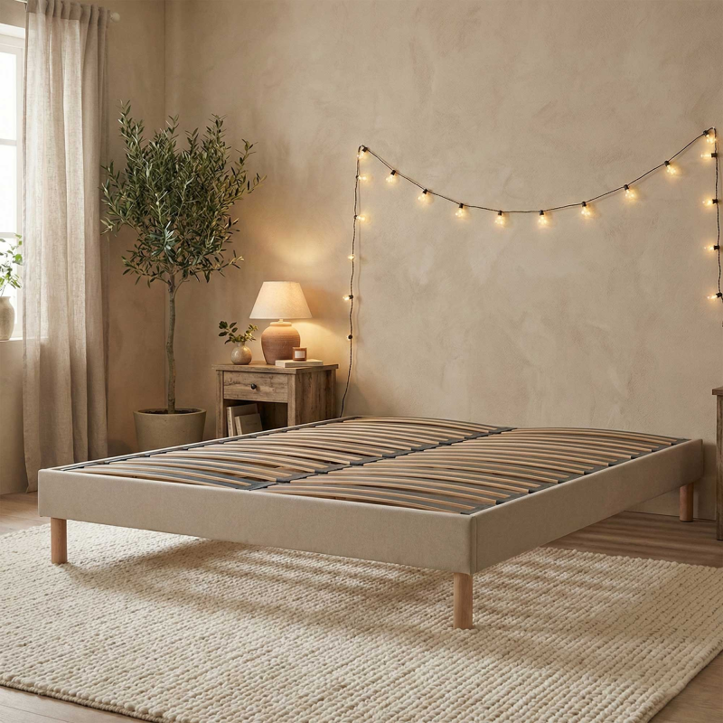 Sommier tapissier beige en kit | Confort flexible et design hôtelier