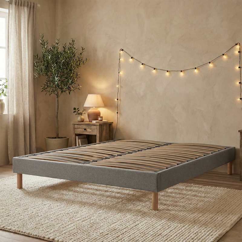Sommier en kit gris à lattes flexibles – Confort adaptable et montage facile