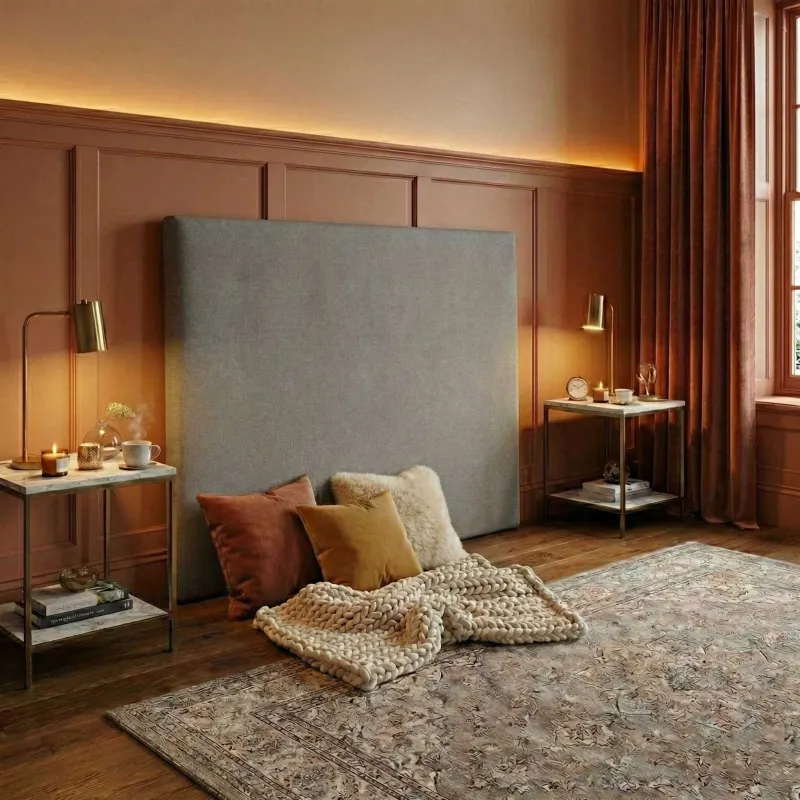 Tête de lit design lisse | Bois massif et tissu déco gris