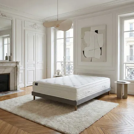 Ensemble matelas HÔTEL CONFORT PRESTIGE, sommier lattes fixes gris