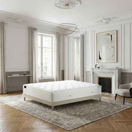 Ensemble matelas HÔTEL CONFORT PRESTIGE, sommier lattes fixes beige