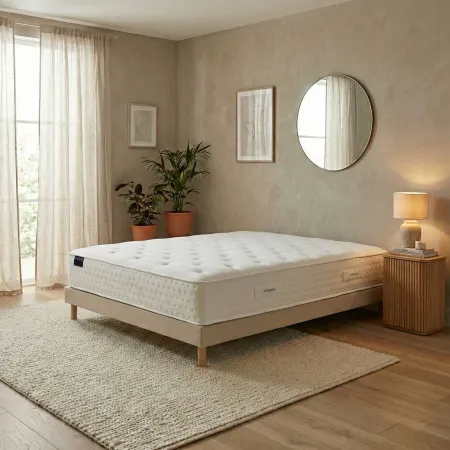 Ensemble matelas HÔTEL CONFORT HYBRIDE, sommier lattes fixes beige