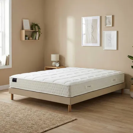 Ensemble matelas HOTEL CONFORT, sommier tapissier beige, lattes flexibles