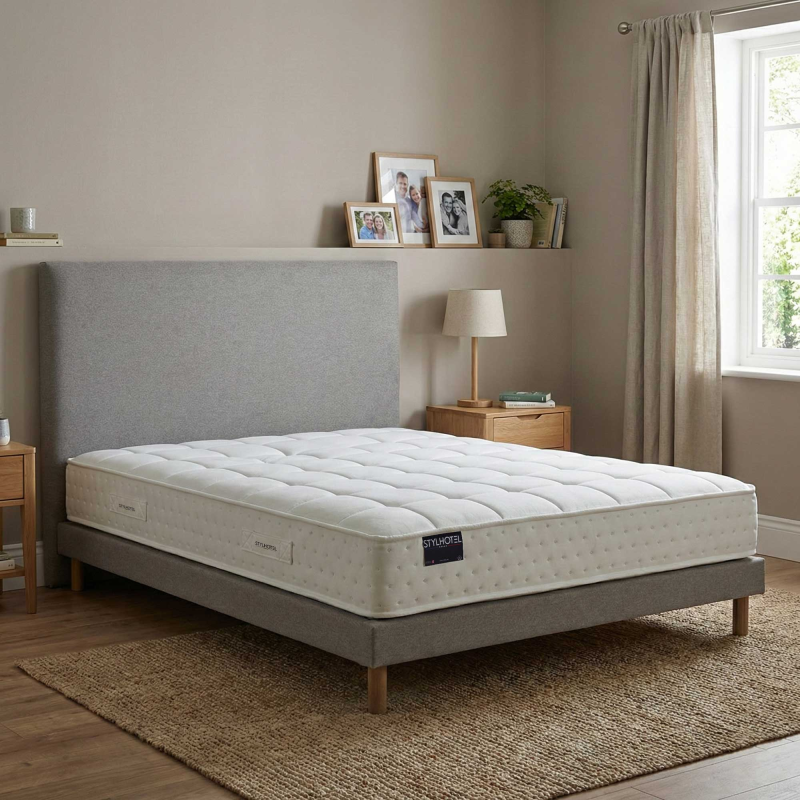 Ensemble literie gris HÔTEL CONFORT – Matelas + sommier + tête de lit