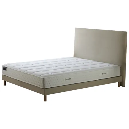 Ensemble matelas HOTEL CONFORT, sommier lattes fixes, tête de lit lisse beige - Vue secondaire