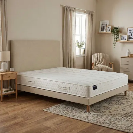 Ensemble matelas HOTEL CONFORT, sommier à lattes flexibles et tête de lit lisse beige
