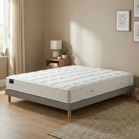 Ensemble matelas HOTEL CONFORT, sommier tapissier lattes fixes gris