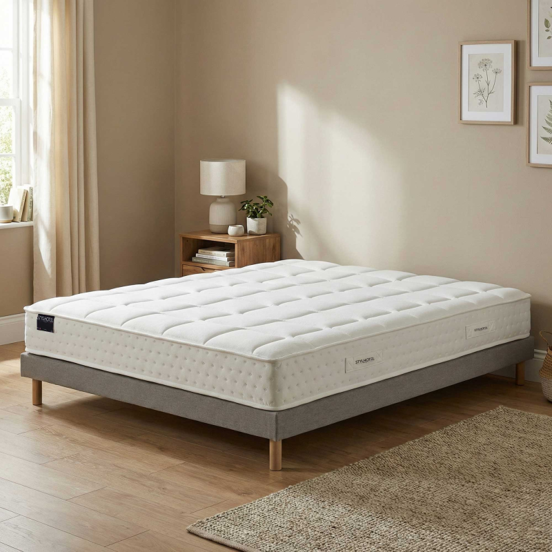 Ensemble lit HÔTEL CONFORT gris – matelas + sommier tapissier