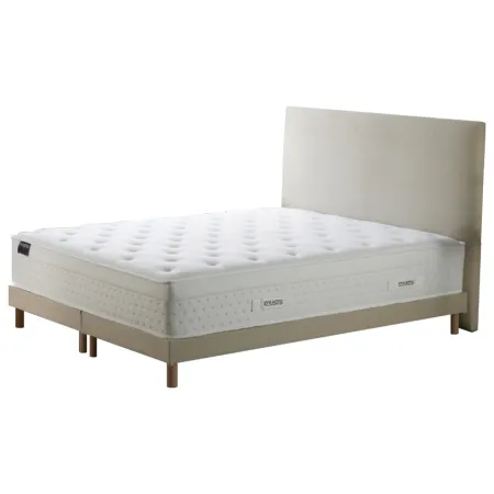 Ensemble matelas HOTEL CONFORT PRESTIGE, sommier lattes fixes, tête de lit lisse beige - Vue secondaire