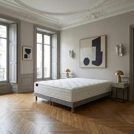 Ensemble matelas HÔTEL CONFORT PRESTIGE, sommier lattes fixes gris