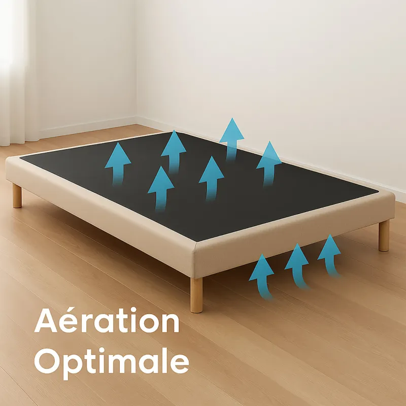 Sommier tapissier beige à lattes flexibles | Confort ferme & tissu antidérapant