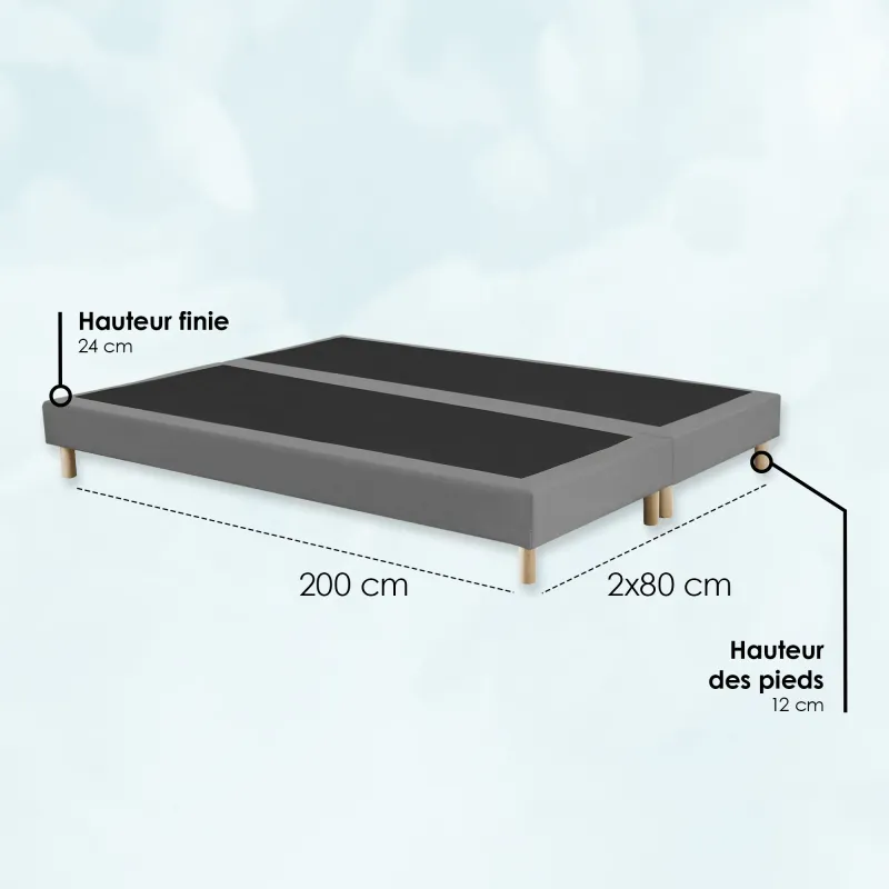Ensemble lit HÔTEL CONFORT gris – matelas + sommier tapissier