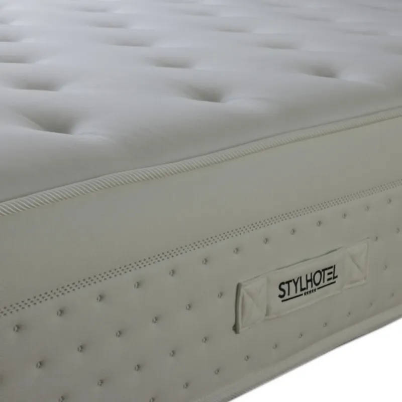 Ensemble hôtelier Prestige gris : matelas hybride + tête capitonnée