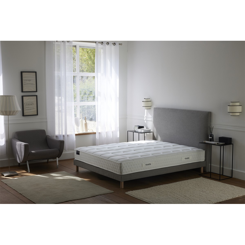 Tête de lit design lisse | Bois massif et tissu déco gris