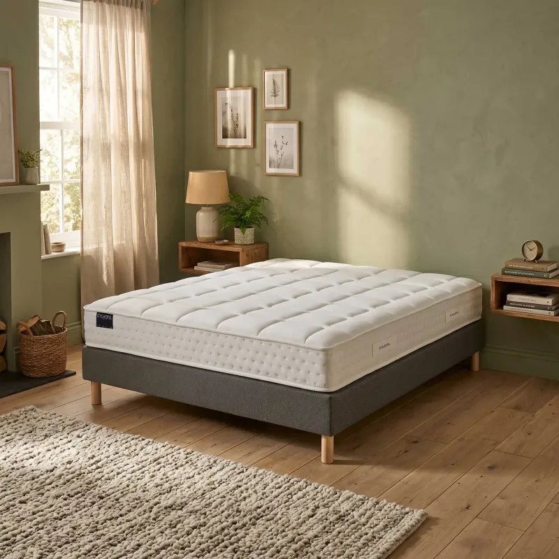 Ensemble lit ressorts ensachés et sommier gris foncé | STYLHOTEL