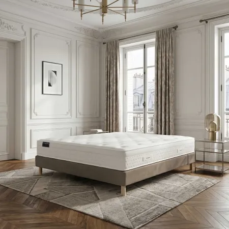Ensemble matelas HÔTEL CONFORT PRESTIGE, sommier lattes fixes taupe